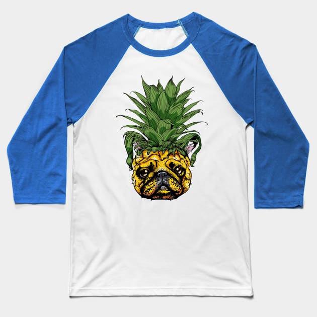 Pineapple French Bulldog Baseball T-Shirt by huebucket